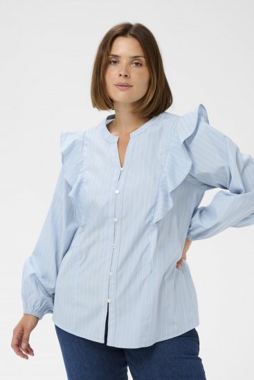 Kaffe Curve Lenia Flounce Shirt Powder Blue Stripe - Blouseshirts - 