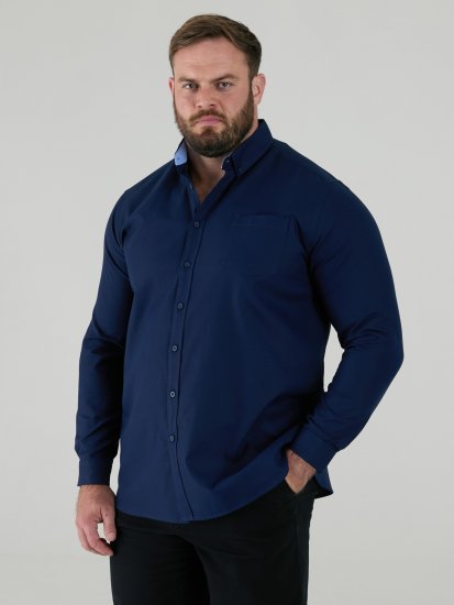 D555 Richard Oxford Overhemd Met Lange Mouwen TALL Navy - TALL overhemden - 
