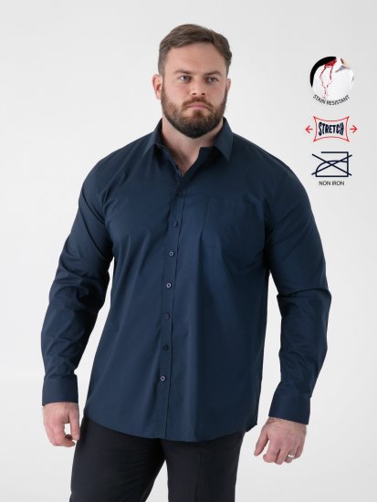 D555 Oliver Vlekbestendig Strijkvrij Stretch Overhemd Met Lange Mouwen Navy - Overhemden - Overhemden Grote Maten Heren