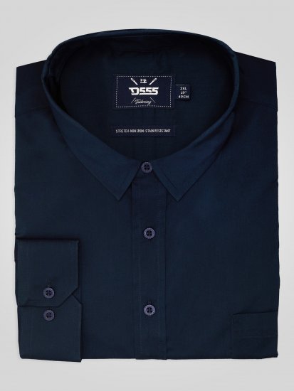 D555 Oliver Vlekbestendig Strijkvrij Stretch Overhemd Met Lange Mouwen Navy - Overhemden - Overhemden Grote Maten Heren
