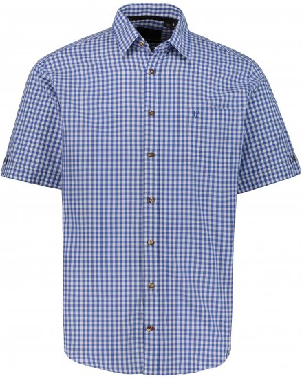 JP1880 Short Sleeve Check Print Traditional Shirt Blue - Overhemden - Overhemden Grote Maten Heren