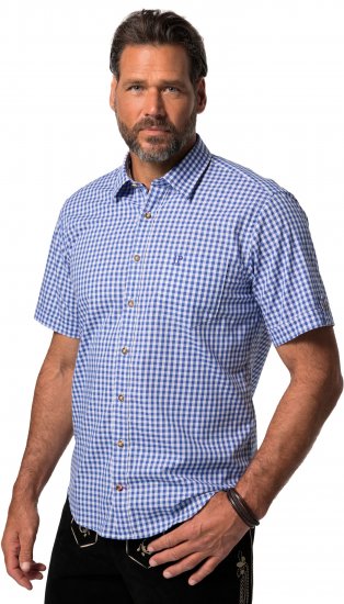 JP1880 Short Sleeve Check Print Traditional Shirt Blue - Overhemden - Overhemden Grote Maten Heren