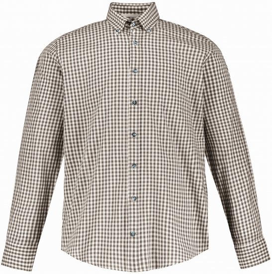 JP1880 Long Sleeve Check Print Traditional Shirt Brown - Overhemden - Overhemden Grote Maten Heren