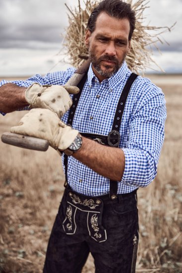 JP1880 Shirt Traditional Checked Long Sleeve Blue - Overhemden - Overhemden Grote Maten Heren