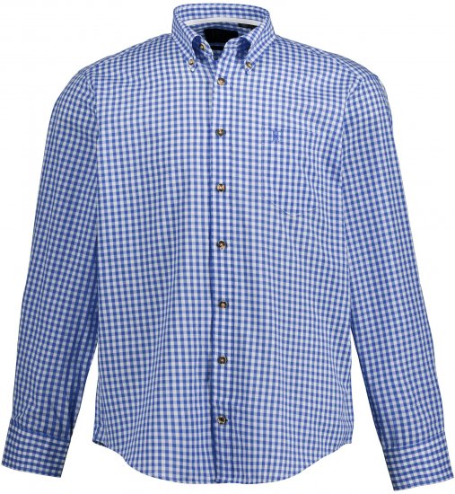 JP1880 Shirt Traditional Checked Long Sleeve Blue - Overhemden - Overhemden Grote Maten Heren
