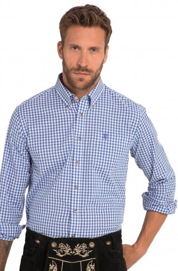 JP1880 Shirt Traditional Checked Long Sleeve Blue - Overhemden - Overhemden Grote Maten Heren