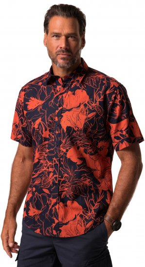 JP1880 Shirt Short Sleeve Linen Blend Red - Overhemden - Overhemden Grote Maten Heren