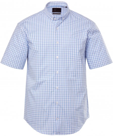 JP1880 Shirt Traditional Short Sleeve Checked Light Blue - Overhemden - Overhemden Grote Maten Heren