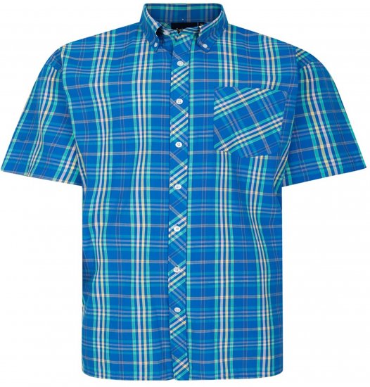 Espionage SH443 Checked Short Sleeve Shirt Royal/Mint/Lemon - Shirts met korte mouwen - Grote Maten Overhemden Korte Mouw