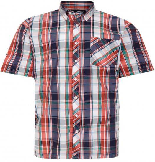 Espionage SH443 Checked Short Sleeve Shirt Navy/Coral/White - Shirts met korte mouwen - Grote Maten Overhemden Korte Mouw