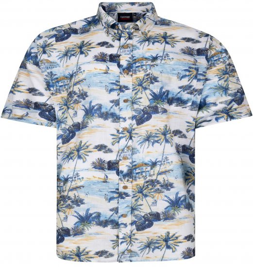 Espionage SH469 Short Sleeve Palm Printed Shirt Blue/Lemon - Shirts met korte mouwen - Grote Maten Overhemden Korte Mouw