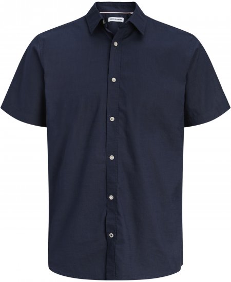 Jack & Jones Henry Slub Short Sleeve Navy - Overhemden - Overhemden Grote Maten Heren