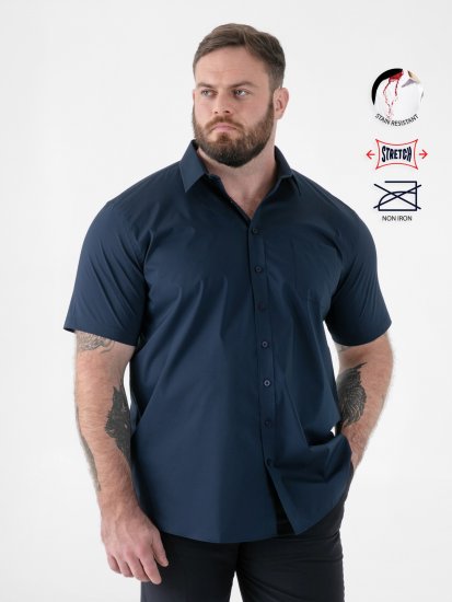 D555 Lucas Vlekbestendig Strijkvrij Stretch Overhemd Met Korte Mouwen Navy - Overhemden - Overhemden Grote Maten Heren