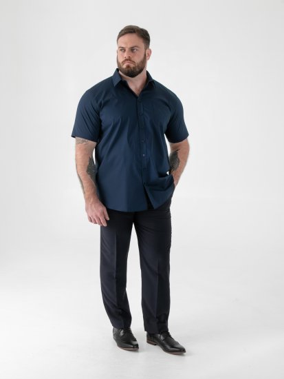 D555 Lucas Vlekbestendig Strijkvrij Stretch Overhemd Met Korte Mouwen Navy - Overhemden - Overhemden Grote Maten Heren