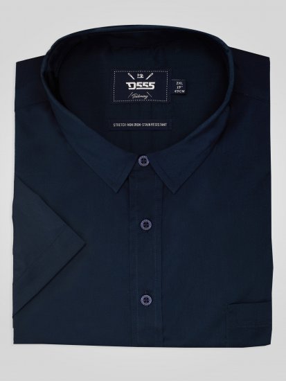 D555 Lucas Vlekbestendig Strijkvrij Stretch Overhemd Met Korte Mouwen Navy - Overhemden - Overhemden Grote Maten Heren