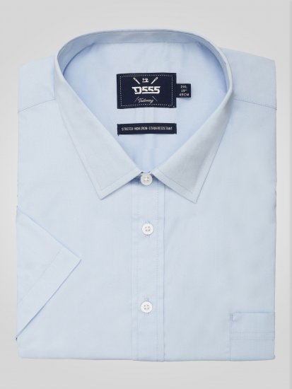 D555 Lucas Vlekbestendig Strijkvrij Stretch Overhemd Met Korte Mouwen Lichtblauw - Overhemden - Overhemden Grote Maten Heren