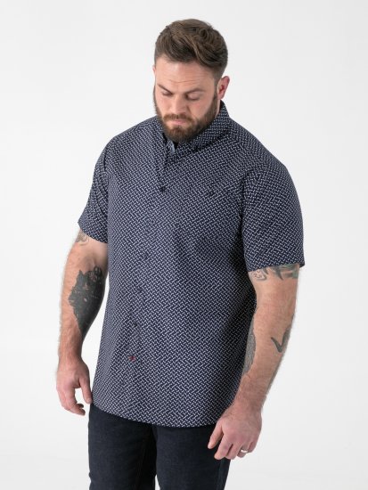 D555 Melrose Navy Icon AOP Button Down Collar Short Sleeve Navy - Shirts met korte mouwen - Grote Maten Overhemden Korte Mouw
