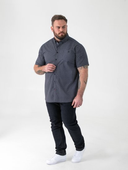 D555 Melrose Navy Icon AOP Button Down Collar Short Sleeve Navy - Shirts met korte mouwen - Grote Maten Overhemden Korte Mouw