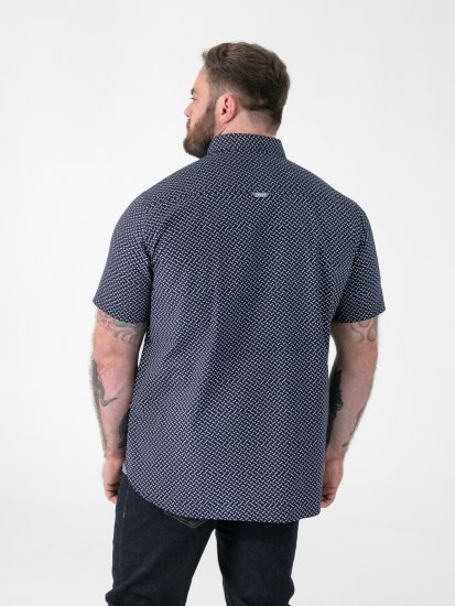 D555 Melrose Navy Icon AOP Button Down Collar Short Sleeve Navy - Shirts met korte mouwen - Grote Maten Overhemden Korte Mouw
