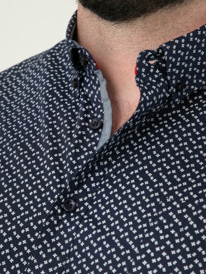 D555 Melrose Navy Icon AOP Button Down Collar Short Sleeve Navy - Shirts met korte mouwen - Grote Maten Overhemden Korte Mouw