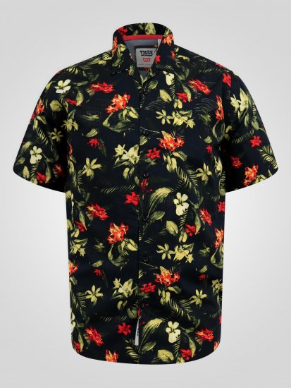 D555 Gordon Hawaiian AOP Cuvan Collar Resort Short Sleeve Black - Overhemden - Overhemden Grote Maten Heren