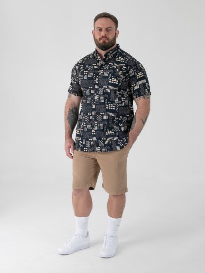 D555 Rick Geometric Print Short Sleeve Shirt Navy - Overhemden - Overhemden Grote Maten Heren