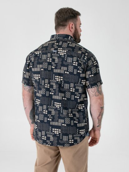 D555 Rick Geometric Print Short Sleeve Shirt Navy - Overhemden - Overhemden Grote Maten Heren
