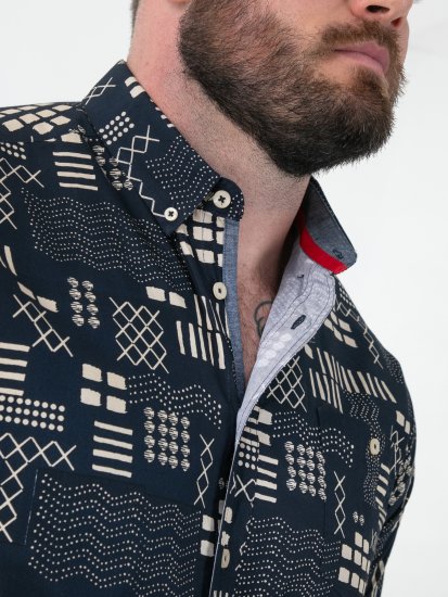 D555 Rick Geometric Print Short Sleeve Shirt Navy - Overhemden - Overhemden Grote Maten Heren
