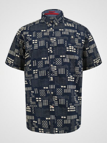 D555 Rick Geometric Print Short Sleeve Shirt Navy - Overhemden - Overhemden Grote Maten Heren