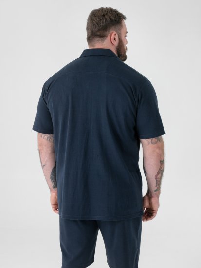 D555 Connor Stretch Cuban Collar Resort Short Sleeve Shirt Navy - Overhemden - Overhemden Grote Maten Heren