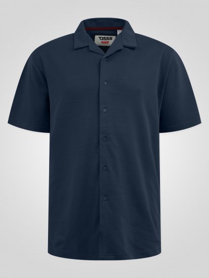 D555 Connor Stretch Cuban Collar Resort Short Sleeve Shirt Navy - Overhemden - Overhemden Grote Maten Heren