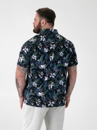 D555 Corden Hawaiian AOP Cuban Collar Resort Short Sleeve Navy - Shirts met korte mouwen - Grote Maten Overhemden Korte Mouw