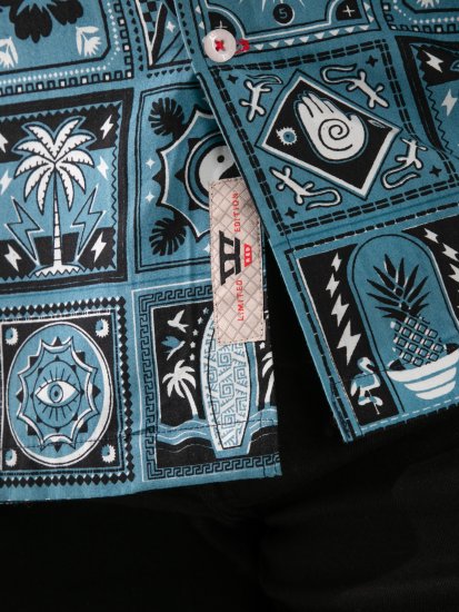 D555 Hawkins Printed Cuban Collar Resort Short Sleeve Shirt Teal - Overhemden - Overhemden Grote Maten Heren