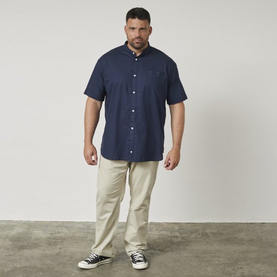 North Latitude 61109 Korte Mouw Overhemd met Staande Kraag Marineblauw - Overhemden - Overhemden Grote Maten Heren