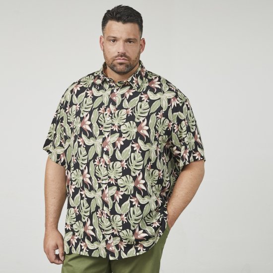North Latitude 61357 Viscose Overhemd met All-Over Print Zwart - Overhemden - Overhemden Grote Maten Heren