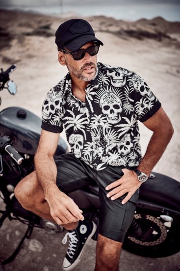 JP1880 Skull Pattern Jersey Short Sleeve Shirt Black - Overhemden - Overhemden Grote Maten Heren