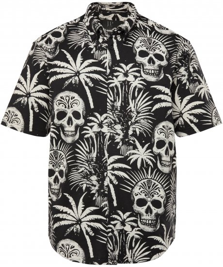 JP1880 Skull Pattern Jersey Short Sleeve Shirt Black - Overhemden - Overhemden Grote Maten Heren