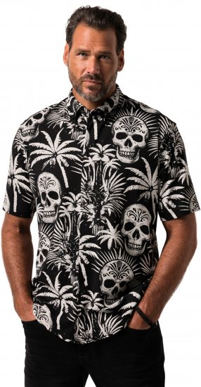 JP1880 Skull Pattern Jersey Short Sleeve Shirt Black - Overhemden - Overhemden Grote Maten Heren