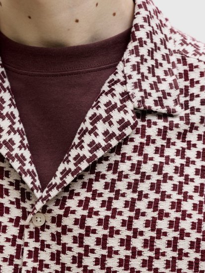 Jack & Jones Montauk Crochet Short Sleeve Shirt Dark Red - Shirts met korte mouwen - Grote Maten Overhemden Korte Mouw