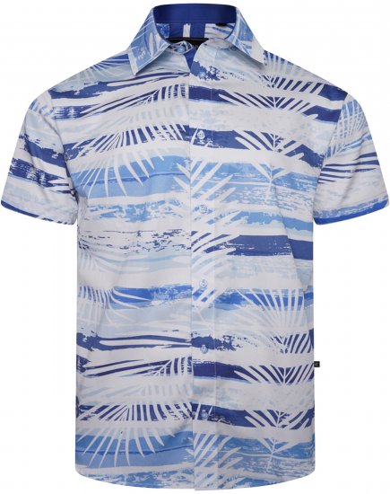 Kam Jeans 6065 Faded Leaf Short Sleeve Shirt Blue - Overhemden - Overhemden Grote Maten Heren
