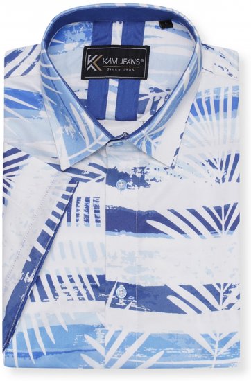 Kam Jeans 6065 Faded Leaf Short Sleeve Shirt Blue - Overhemden - Overhemden Grote Maten Heren