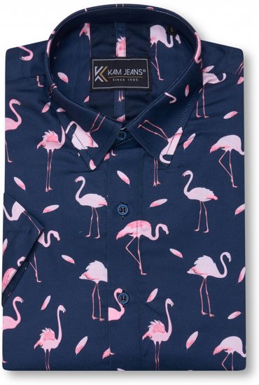 Kam Jeans 6068 Flamingo Short Sleeve Shirt Navy - Overhemden - Overhemden Grote Maten Heren