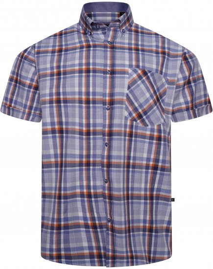 Kam Jeans 6339 Checked Short Sleeve Shirt Blue - Overhemden - Overhemden Grote Maten Heren