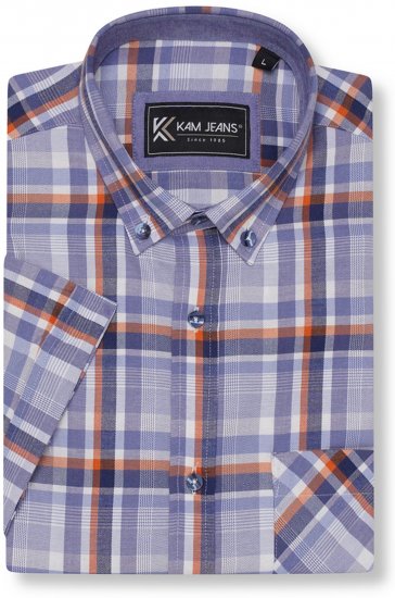 Kam Jeans 6339 Checked Short Sleeve Shirt Blue - Overhemden - Overhemden Grote Maten Heren