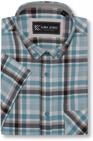 Kam Jeans 6339 Checked Short Sleeve Shirt Mineral Blue - Overhemden - Overhemden Grote Maten Heren