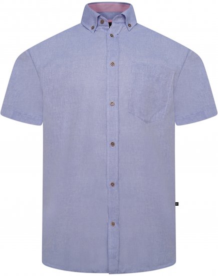 Kam Jeans 6340 Linen Mix Short Sleeve Shirt Blue - Overhemden - Overhemden Grote Maten Heren