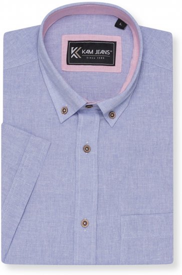 Kam Jeans 6340 Linen Mix Short Sleeve Shirt Blue - Overhemden - Overhemden Grote Maten Heren