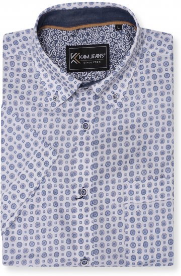 Kam Jeans 6345 Jewel Pattern Short Sleeve Shirt Blue - Overhemden - Overhemden Grote Maten Heren