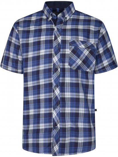 Kam Jeans 6369 Checked Short Sleeve Shirt Blue - Overhemden - Overhemden Grote Maten Heren