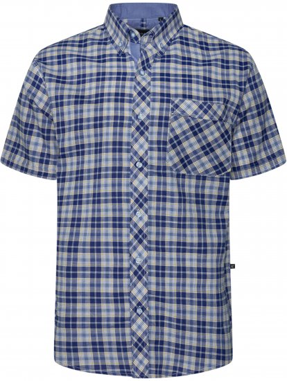 Kam Jeans 6370 Checked Short Sleeve Shirt Blue - Overhemden - Overhemden Grote Maten Heren